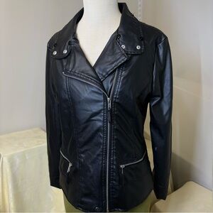 New Look Black asymmetrical faux Leather Jacket with Silver Accents